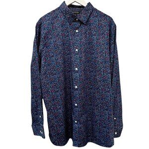 BANANA REPUBLIC Floral Button Up Shirt Mens XL Navy Blue Cotton Long Sleeve